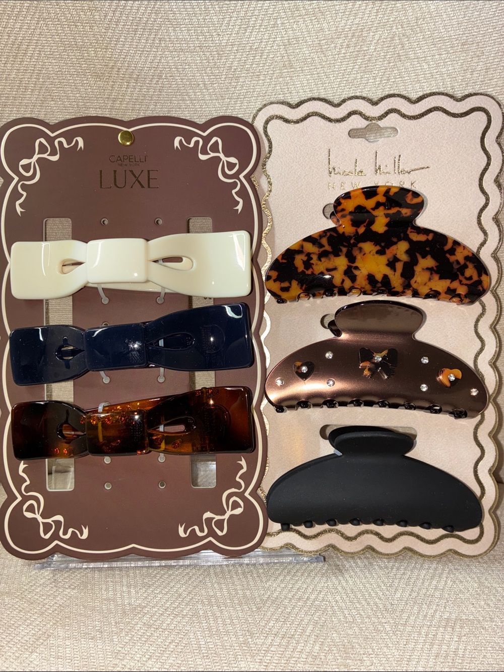 Nicole Miller and Capelli Luxe Hair Clip Set Brown, Black, beige Tortoiseshell